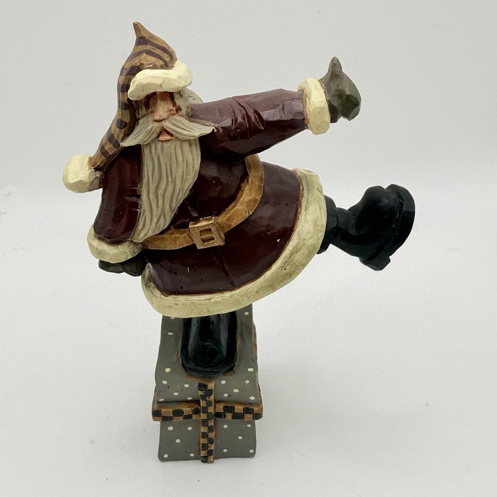 Vintage Williraye Studio Folk Art Santa Standing On Present Christmas Figurine